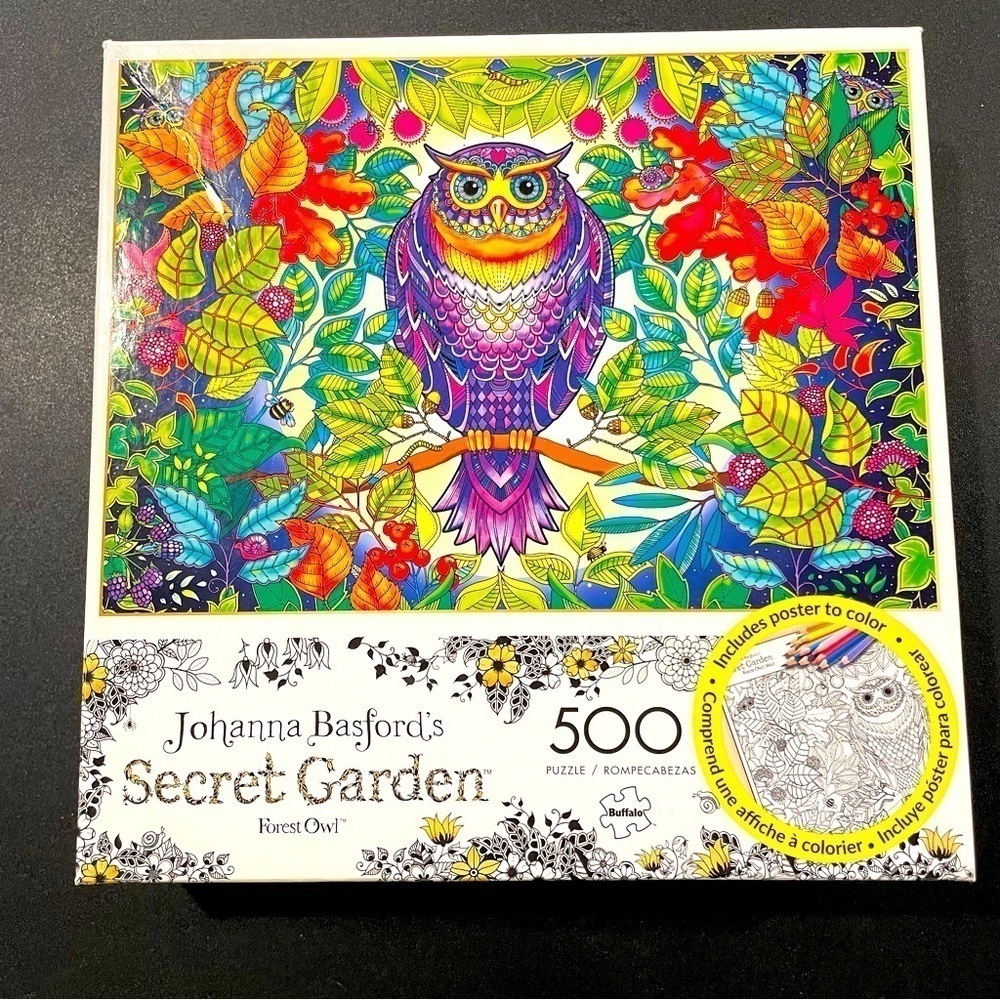 Buffalo jigsaw puzzle 500 piece Joanna Basford Secret Garden colorful owl